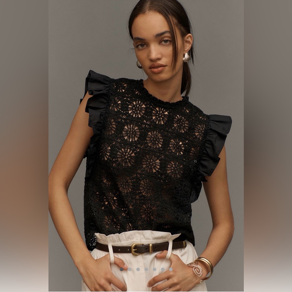 Anthropologie Crochet Ruffle Top Flat White (M)